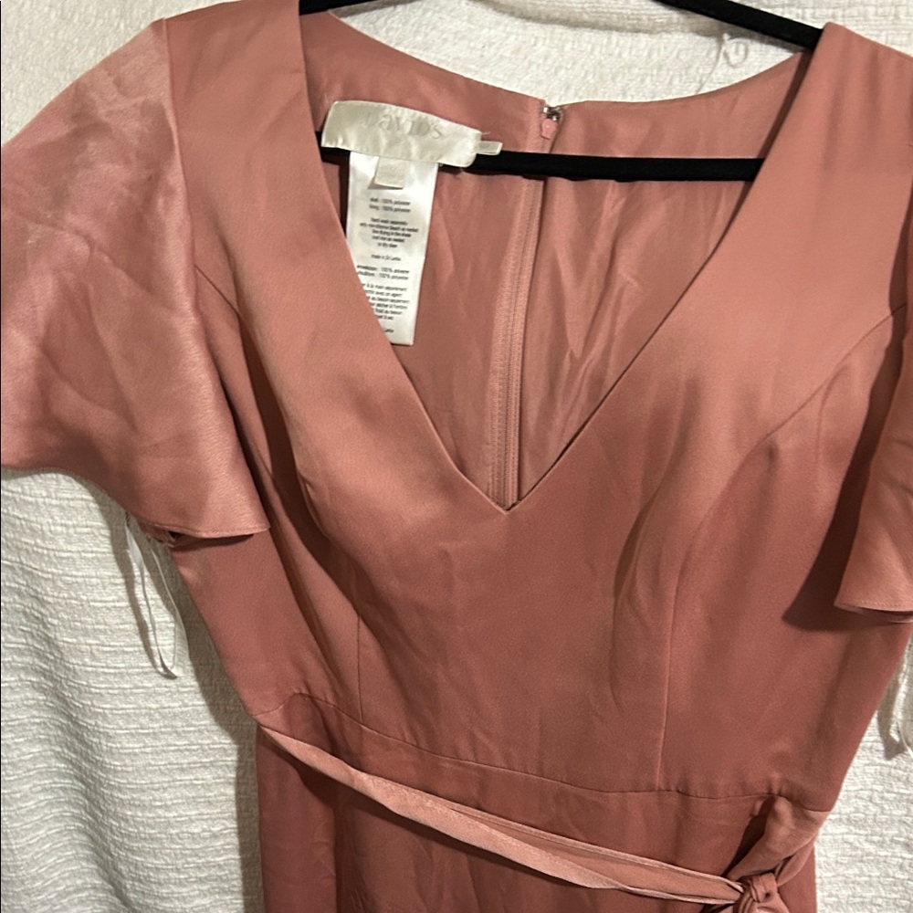 David's Bridal Mauve Wrap High-Low Ruffle Maxi Dress ptp 19” - Picture 7 of 9